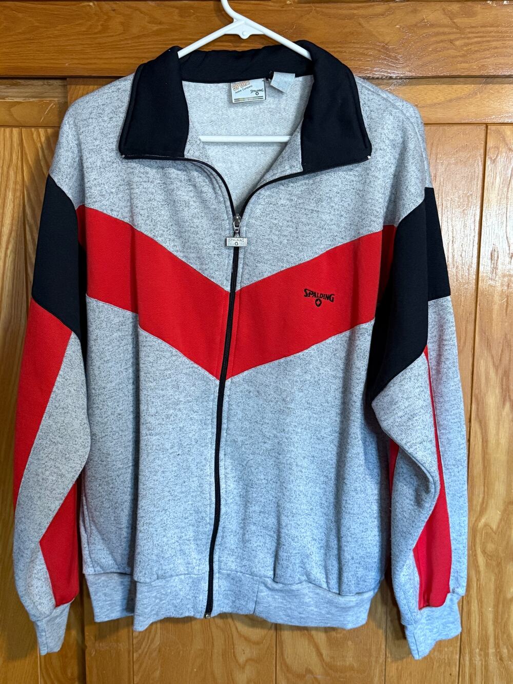 VINTAGE 80s Spalding Colorblock Tracksuit Set Grey / Red XL